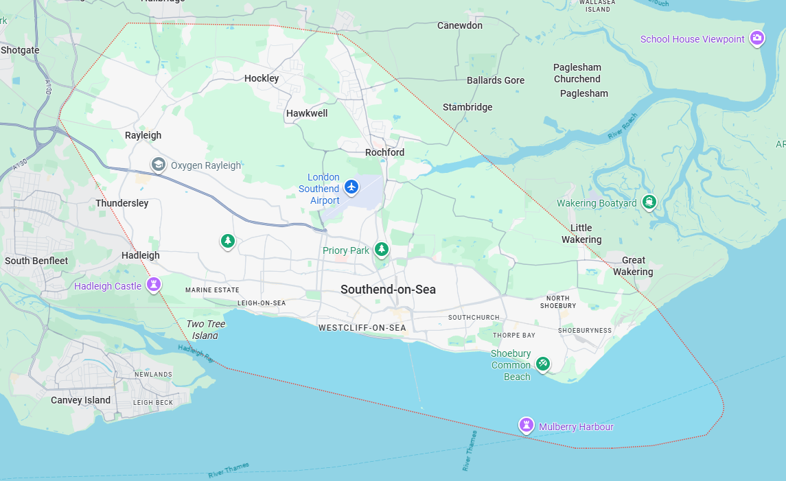 Map of areas we cover: Westcliff, Southend and Leigh-on-Sea